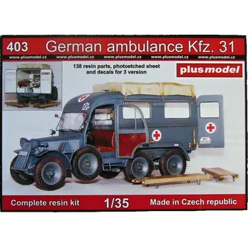 Plastikový model Plusmodel 1/35 German ambulance Kfz. 31 (incl.PE&decals)