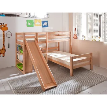 Dětská postel Patrová postel BENI L se skluzavkou buk