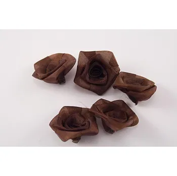 Vánoční dekorace Našívací saténová kytička - hnědá - rozměr 3,3 cm x 3 cm