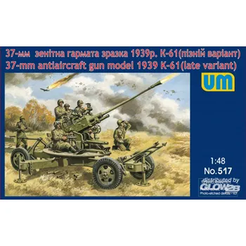 Plastikový model Unimodel 1/48 37mm AA gun model 1939 K-61 (late variant)