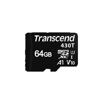 Ukládání dat Transcend 64GB microSDXC430T UHS-I U1 (Class 10) V10 A1 3K P/E paměťová karta, 100MB/s R, 70MB/s W, černá, tray balení