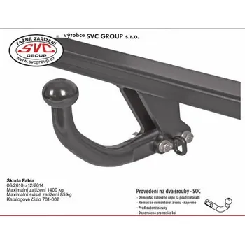 Tažné zařízení Tažné zařízení Škoda Fabia Combi 06/2010->12/2014 SV 701-002, SVC GROUP