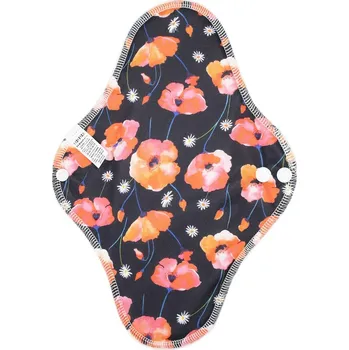 Menstruační vložka Breberky BIO Noční vložka (PUL) - Sedmikrásky v makovém poli & přírodní bambusovo-biobavlněné froté