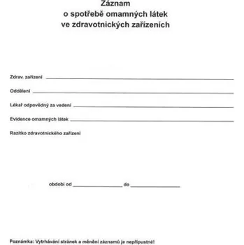 Tiskopis Záznam o spotřebě omamných látek