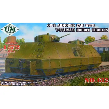 Plastikový model Unimodel 1/72 OB-3 Armored railway car & two T-26 turrets