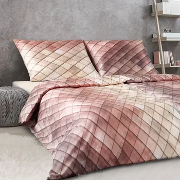 Bytový textil VEBA POVLEČENÍ GEON KOSOČTVERCE HNĚDÁ 70x90 + 140x220 cm
