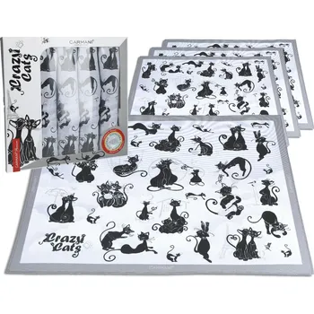 prostírání Carmani® Carmani - Sada textilních prostírání z kolekce bláznivé kočky, Hodně koček 4 ks - 29,5*40 cm
