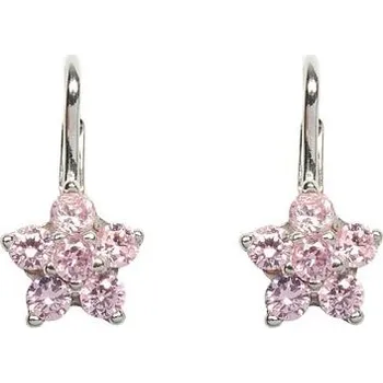 Náušnice Stříbrné náušnice zirkonové kytičky růžové