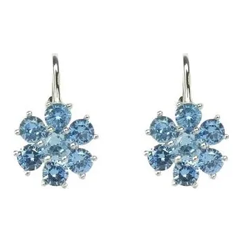 Náušnice Stříbrné zirkonové náušnice modré kytky