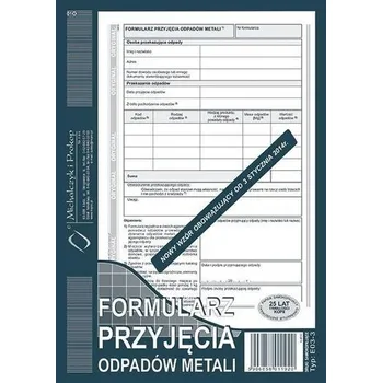 Set školních potřeb Formularz przyjęcia odpadów metali E03-3