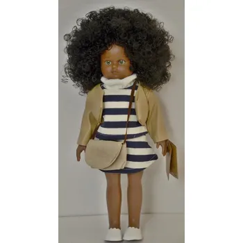 Panenka Realistická panenka černoška Nani v pruhovaném oblečku od firmy Lamagik ze Španělska (španělská panenka - 33 cm)