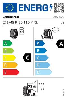 energetický štítek letní osobní pneumatiky Continental PremiumContact 6 275/45 R20 110 Y XL FR
