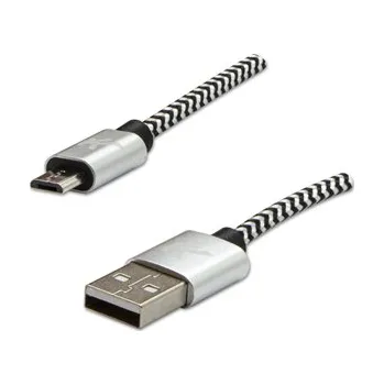 Datový kabel Kabel USB (2.0), USB A M- USB micro B M, 2m, 480 Mb/s, 5V/1A, stříbrný, Logo, box, nylonové opletení, hliníkový kryt konektoru