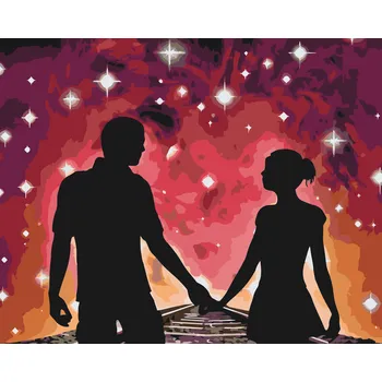 Malování podle čísel - Pár na kolejích Velikost: 40x50cm, Rámování: Pouze srolované plátno