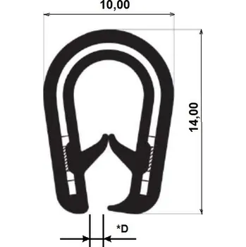Příslušenství pro plot PIRELI-U PVC 78°Sh 17.0162 (D.* (mm): 1-4 mm, Hmotnost (kg): 0,157, Balení [MJ]: 100, Kóta B: 14, Kóta A: 10, Materiál: PVC)