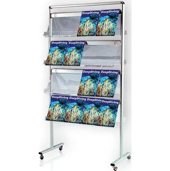 Stojanový, dvoustranný regál na prospekty 32 x A4, konstrukce hliník, police akrylové sklo