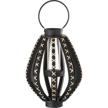 Svícen Černá dřevěná lucerna Reed black - Ø 33*45 cm