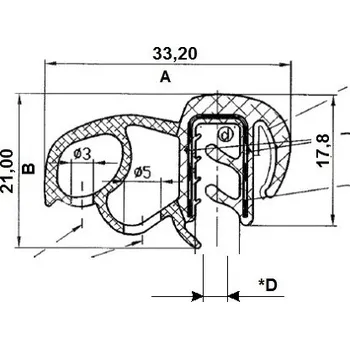 PROFIL PIRELI U 38.6410 (Druhý průměr (mm): *BT=16, D.* (mm): 4-6 mm, Hmotnost (kg): 0,4, Balení [MJ]: 100, Kóta B: 17,8, Typ: EPDM 60°/20°)