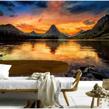 Tapeta Solution Media 3D tapeta - Horský západ slunce MU782 2 - Voděodolná hedvábná tkanina - Textilní tapeta lesklá - 200g/m2