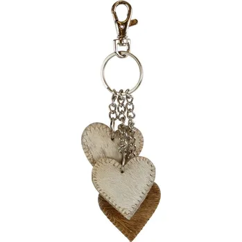 Klíčenka se 3 malými srdci bílo / hnědá - 12*9*5cm