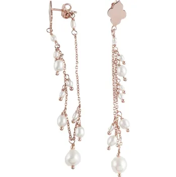 Náušnice ISHWARA - Handmade Italian Jewellery Spojené dlouhé náušnice se sladkovodními perlami, ISHWARA Povrchová úprava stříbra: růžové zlato, Výběr drahého kamene: bílá perla