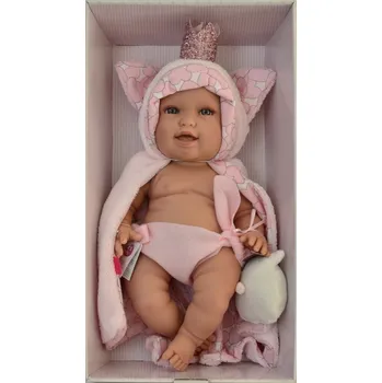 Panenka Miminko holčička Andrea v růžové dečce s oušky a korunkou od firmy Berjuan (Andrea Baby Gatito)