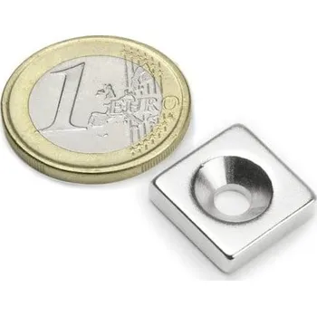 Dekorativní magnet SOLLAU Neodymový magnet hranol 15x15x4 mm,s vrtáním a zahloubením, N35,poniklovaný