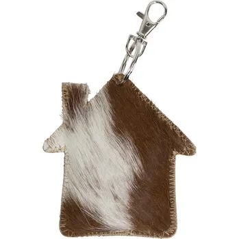Klíčenka domeček bílo hnědo černý z hovězí kůže - 7*2*10cm