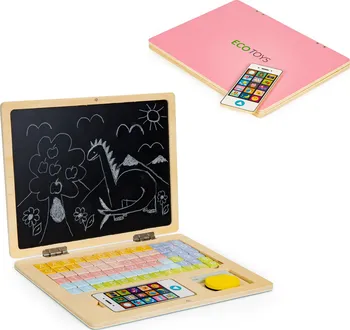 Dřevěná hračka EcoToys Notebook s magnetickým monitorem růžový