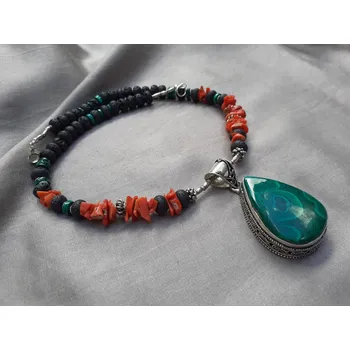 Náhrdelník Náhrdelník přírodní korál, malachit, láva a stříbro