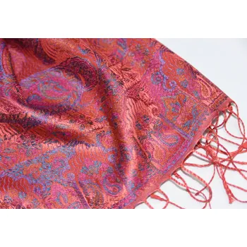 Šála Hedvábná šála Jamawar střední - Červená s ornamenty