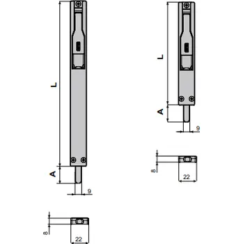 Fapim 3722BA stříbrná - zástrč do profilu překlápěcí, výsuv 35 mm, rozměry 225x22x8 mm