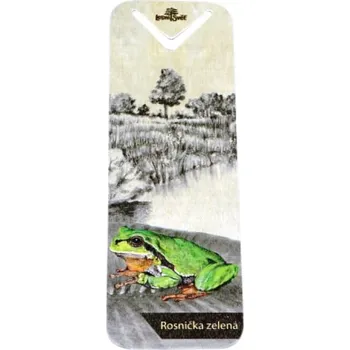 Zarážka na knihu Lesní svět Dřevěná záložka Rosnička (Dřevěná záložka do knihy s lesním motivem od českého výrobce Lesní svět - Rosnička zelená. Rozměry: (š) 15 cm × (v) 5 cm. Materiál: kvalitní, letecká překližka. Kód výrobce: 5025-02.)