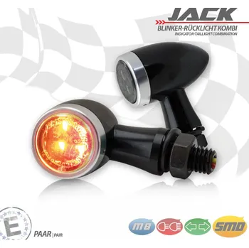 Osvětlení pro motocykl Zadní blinkry na motorku s koncovým a brzdovým světlem "JACK" černo-stříbrné, kovové pár