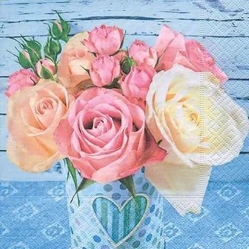 Papírový ubrousek Dezertní třívrstvé ubrousky Roses on blue, 20 ks - 33*33 cm