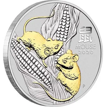 Lunární série III. - stříbrná pozlacená mince Year of the Mouse (Rok krysy) 1 Oz 2020 (Gilded)