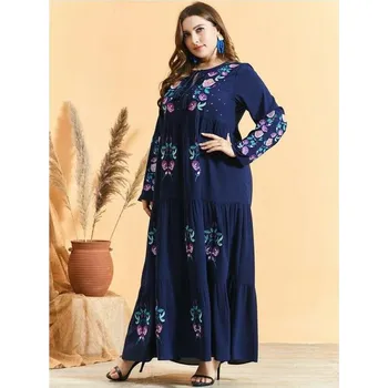 Dámské šaty Dámské orientální dlouhé šaty Abaya s výšivkou tmavě modré - L