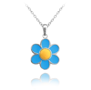 Náhrdelník Dětský stříbrný náhrdelník se světle modrou kopretinou