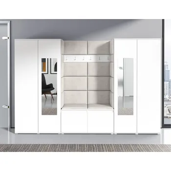 Předsíňová stěna Eka Předsíňová stěna s čalouněnými panely Trinity 10 - Bílá / Krémová bílá 2301