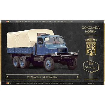 Čokoláda Čokoláda RETRO 250 g PRAGA V3S "Vejtřaska" - hořká - VÝPRODEJ -20 % !!! DMT: 12/2022 (Belgická čokoláda - 53% obsah kakaa)