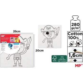 Textilie Předkreslené plátno 20x20cm - Pirát, 280g/m2, 100% bavlna
