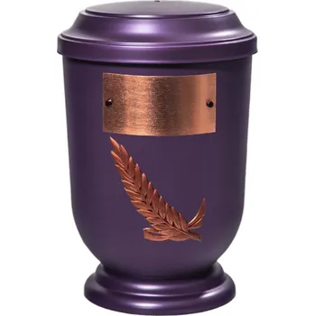 Smuteční dekorace Pohřební Plastová urna na popel, oválné prohlé víčko, fialová, štítek č. 53, 100 x 50, snítka
