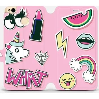 Pouzdro na mobilní telefon Flipové pouzdro Mobiwear na mobil Xiaomi Redmi 4X - M129S Růžové WHAT - VÝPRODEJ (Parádní flipový kryt, obal, pouzdro Mobiwear na mobilní telefon Xiaomi Redmi 4X s motivem M129S Růžové WHAT)