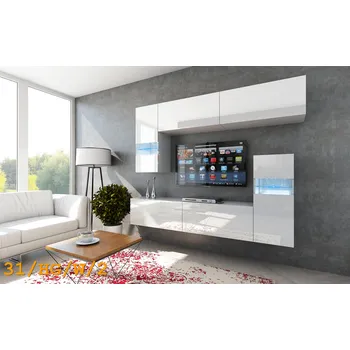 Obývací stěna Ral Obývací stěna HOUSTON 7, 219 cm - Bílý lesk