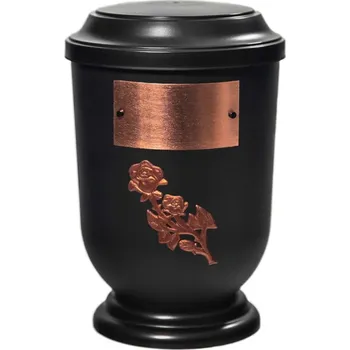 Smuteční dekorace Pohřební Plastová urna na popel, oválné prohlé víčko, černá, štítek č. 53, 100 x 50, růže