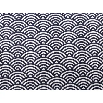 Bavlněná metráž / imitace lnu hrubší, vlnky, barva režná modrá tmavá