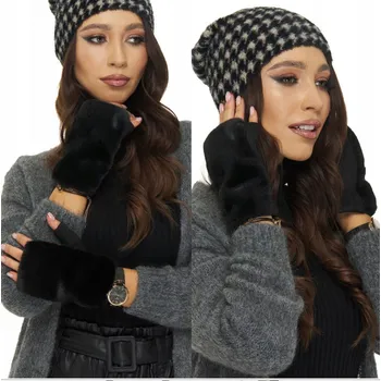 Rukavice Fashionweek BEZPRSTOVÉ RUKAVICE s měkké, husté kožešiny KARR7A Barva: Černá, Velikost: Universal