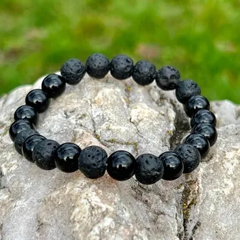 Náramek Minerální náramek onyx, lávový kámen - CHARAKTER (Náramek z minerálu onyxu a lávového kamene)