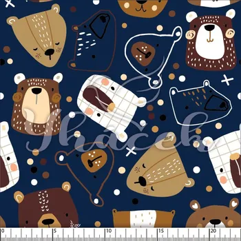 Zakázkový tisk, softshell, kočárkovina... Malovaní medvědi na tmavě modré Látky k tisku: Microfirba