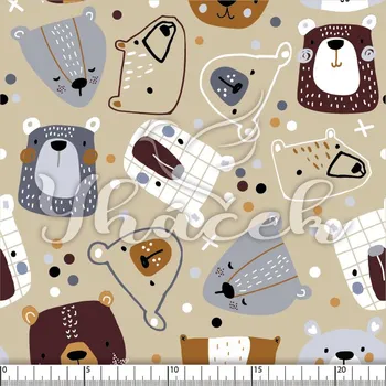 Zakázkový tisk, softshell, kočárkovina... Malovaní medvědi modří na béžové Látky k tisku: Microfirba